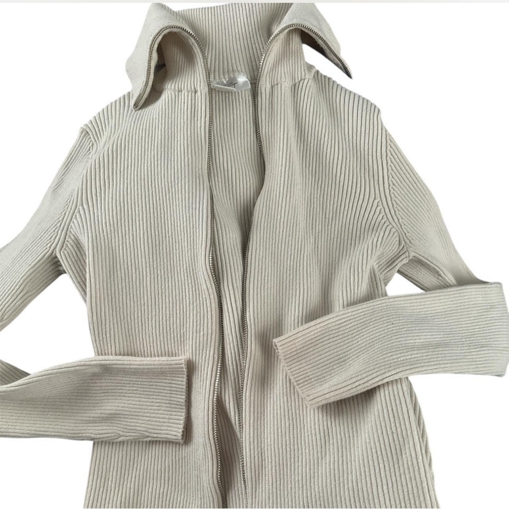 LOFT Cream Ribbed Knit Cardigan Coat